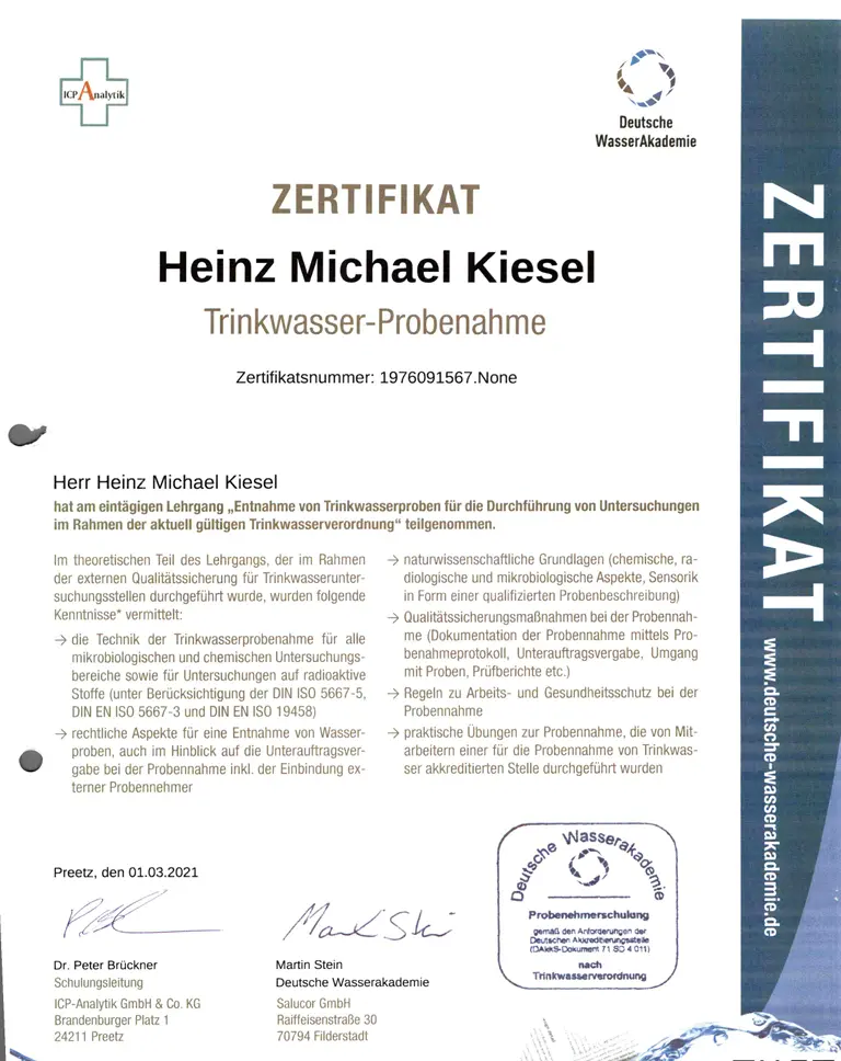 Zertifikat 4 von Heinz Kiesel und Söhne